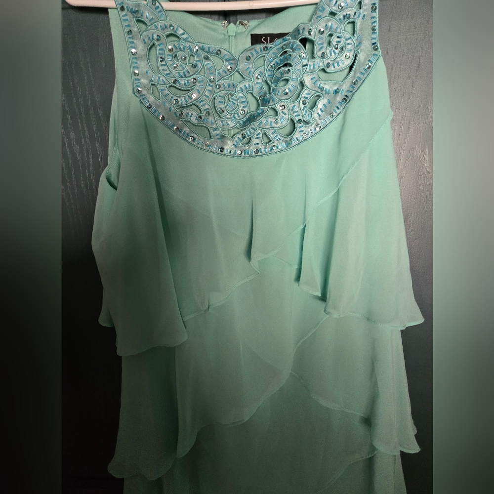 Mint Green Chiffon Blouse with Embellished Detail